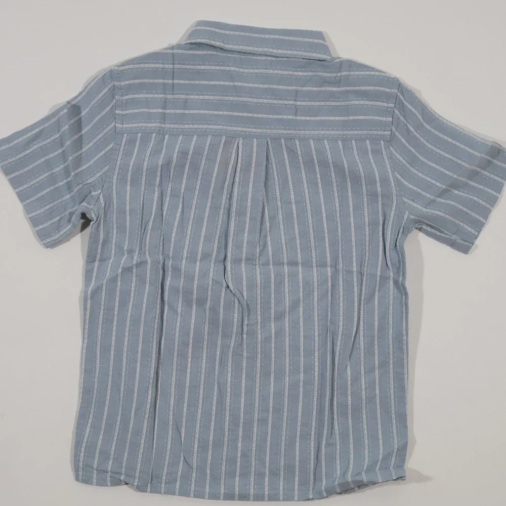 Gymboree Short Sleeve Button Down Shirt Blue White Striped Size 7 NEW